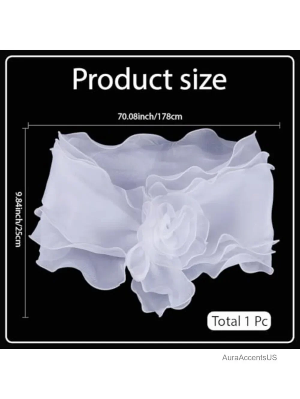 White Chiffon Shawl Wrap Ruffle Trim Sheer Silk Cape Pleated Floral Edge